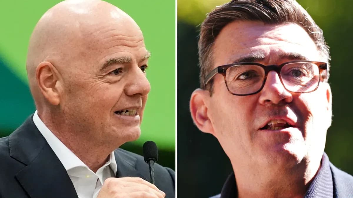 Two men speaking at a press conference Two men speaking at a press conference