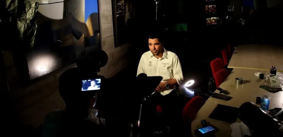 Interviewer speaking during an interview setup