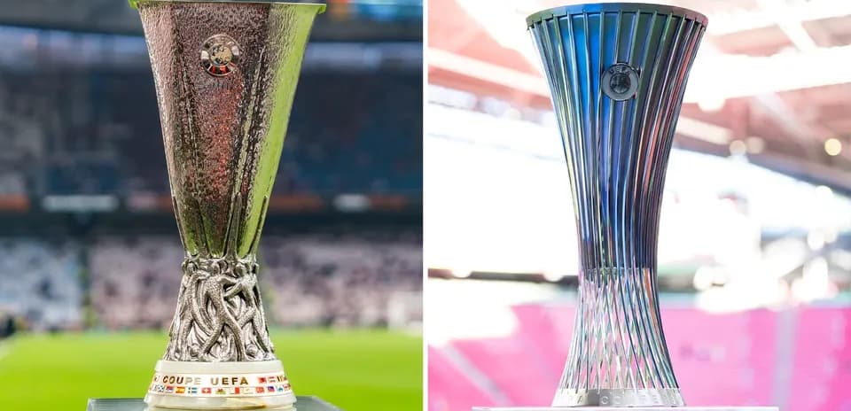 UEFA Europa League and UEFA Conference League trophies