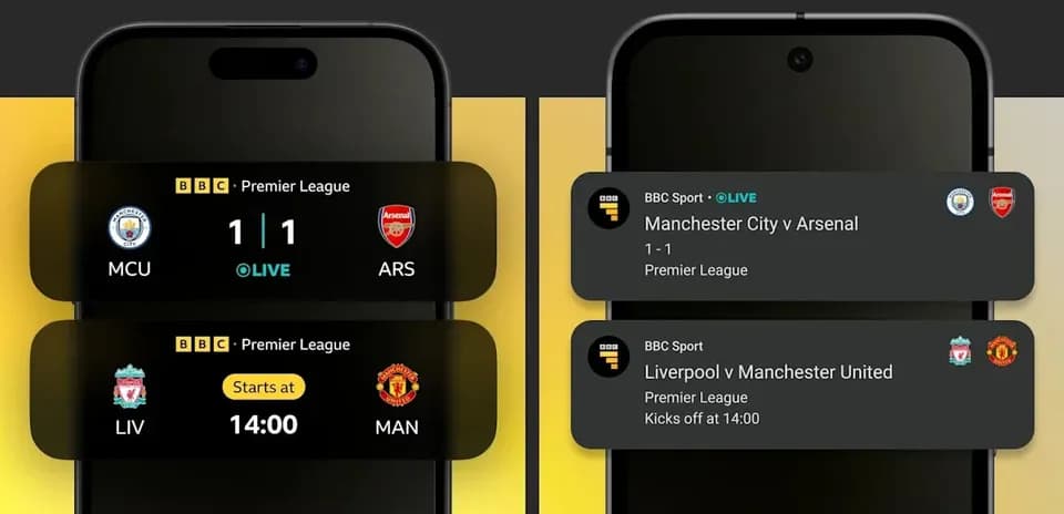 Premier League match scores on smartphone screens