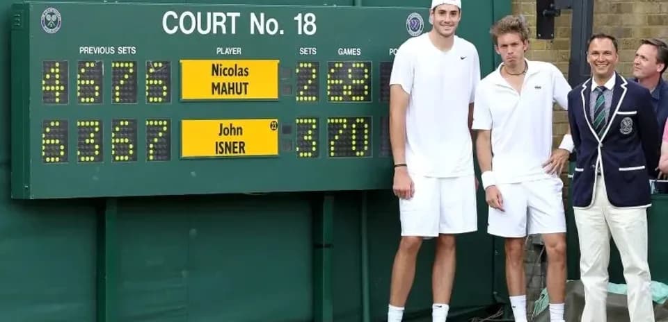 Isner and Mahut at Wimbledon Court No. 18 scoreboard
