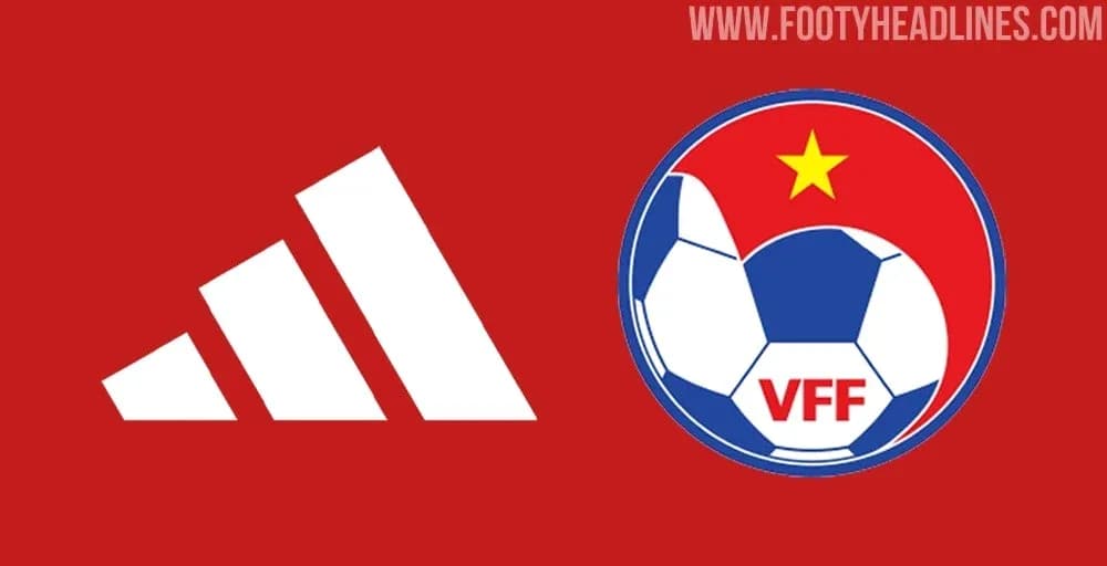 Adidas logo and VFF football emblem on red background