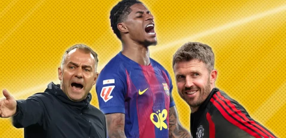Three football figures, one player and two coaches