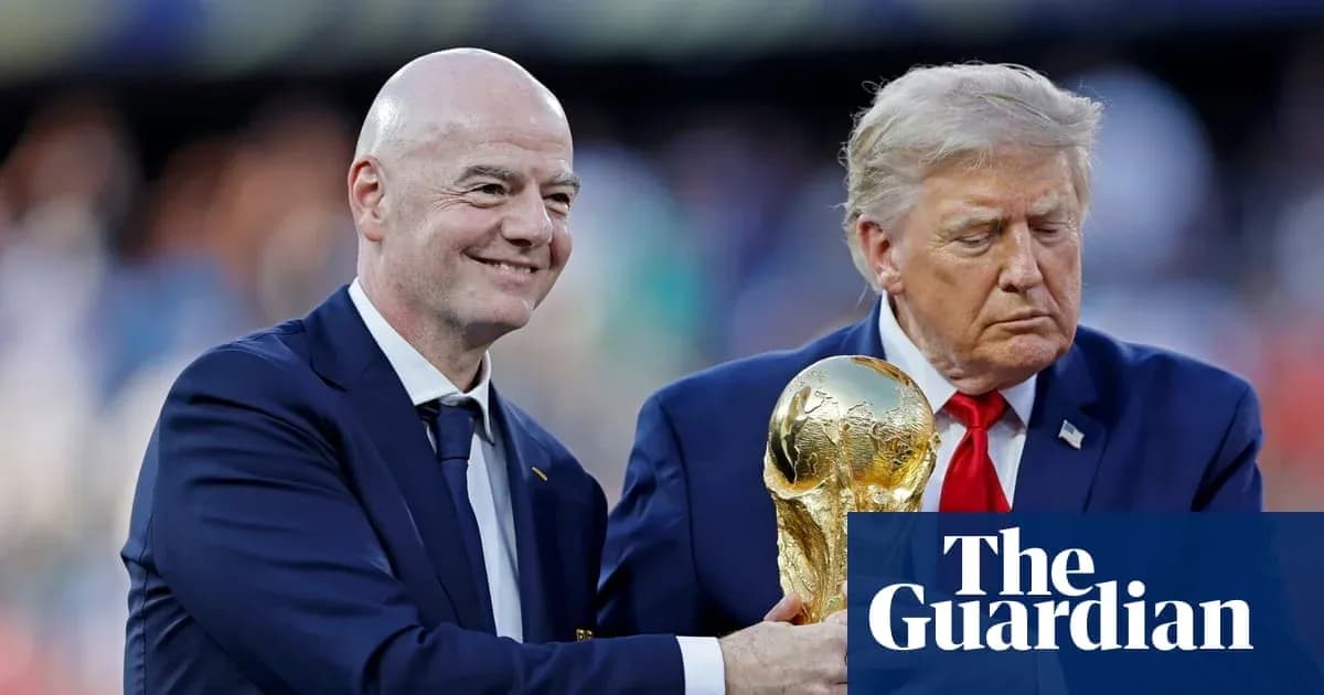 Gianni Infantino and Donald Trump holding World Cup trophy