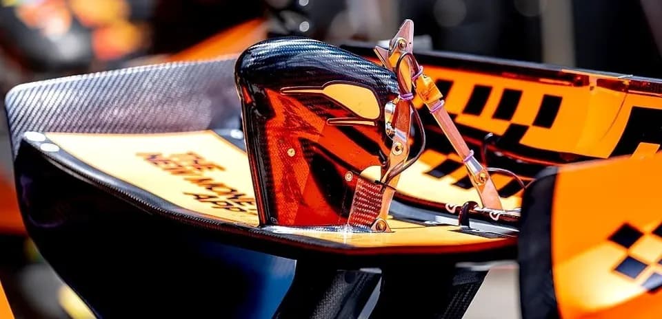 Detail of a Formula 1 car's rear wing