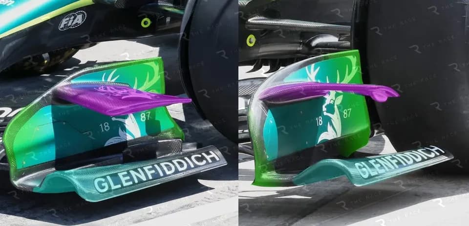 Aston Martin F1 car rear wing comparison, old vs new
