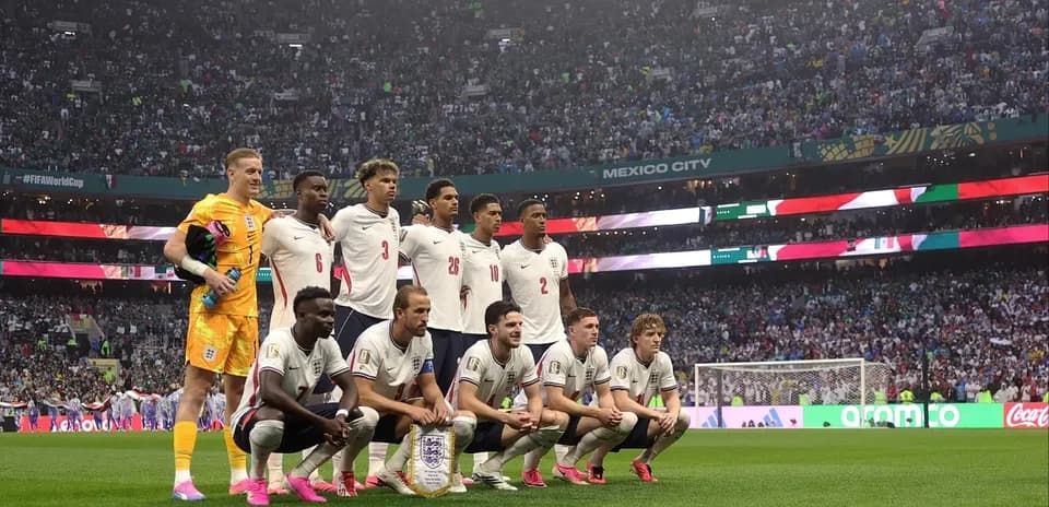 England national team posing before match in stadium