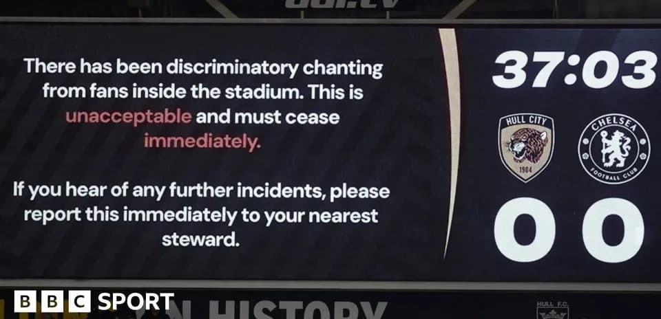 Stadium screen displaying match incident notice