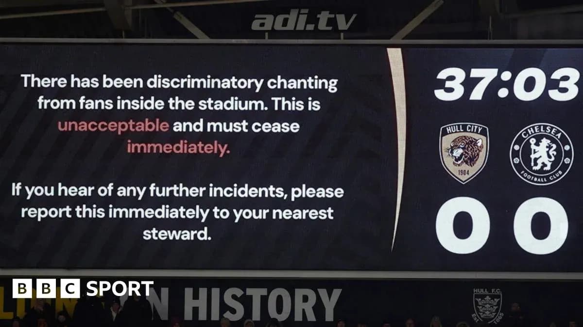 Stadium screen displaying match incident notice