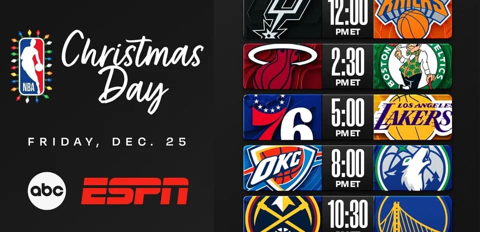 NBA Christmas Day schedule with game times and teams