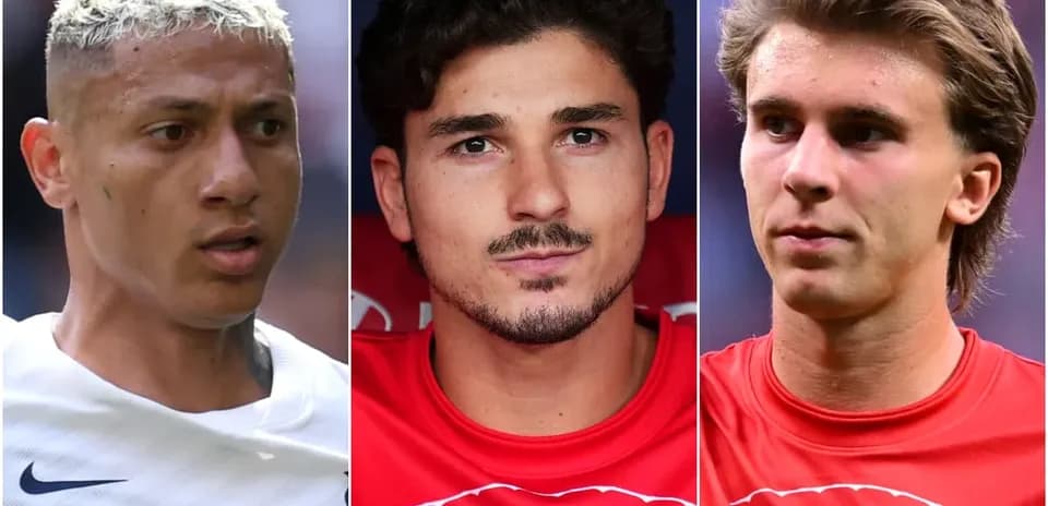 Three football players in national team jerseys