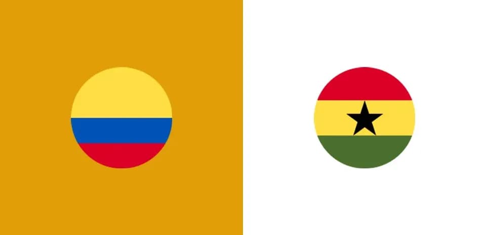 Colombia and Ghana national flags side by side