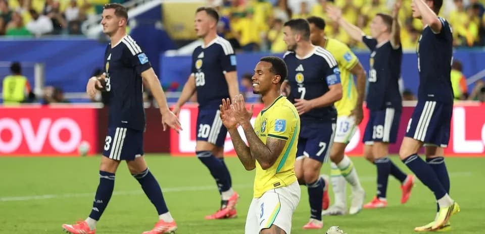 Brazil and Scotland players during a football match