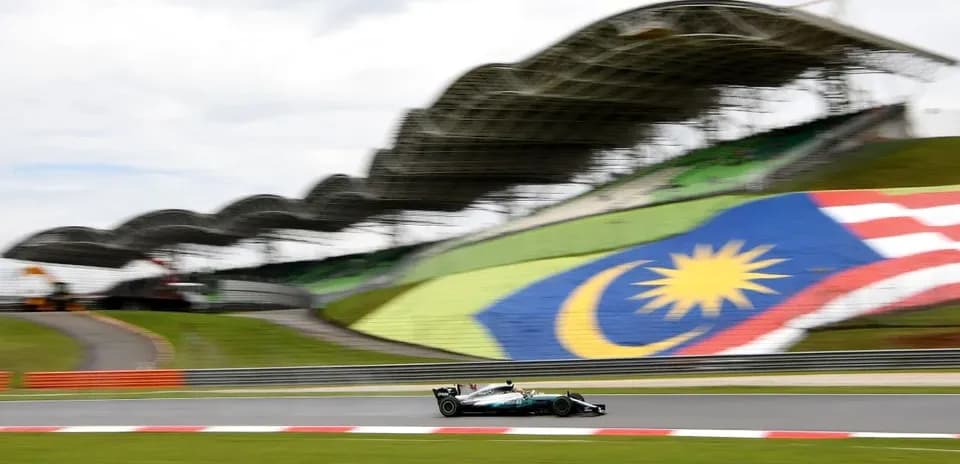 Formula 1 car racing at Malaysian circuit