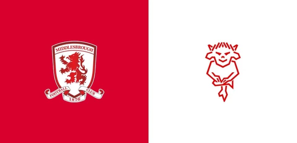 Middlesbrough and opponent team logos on contrasting backgrounds