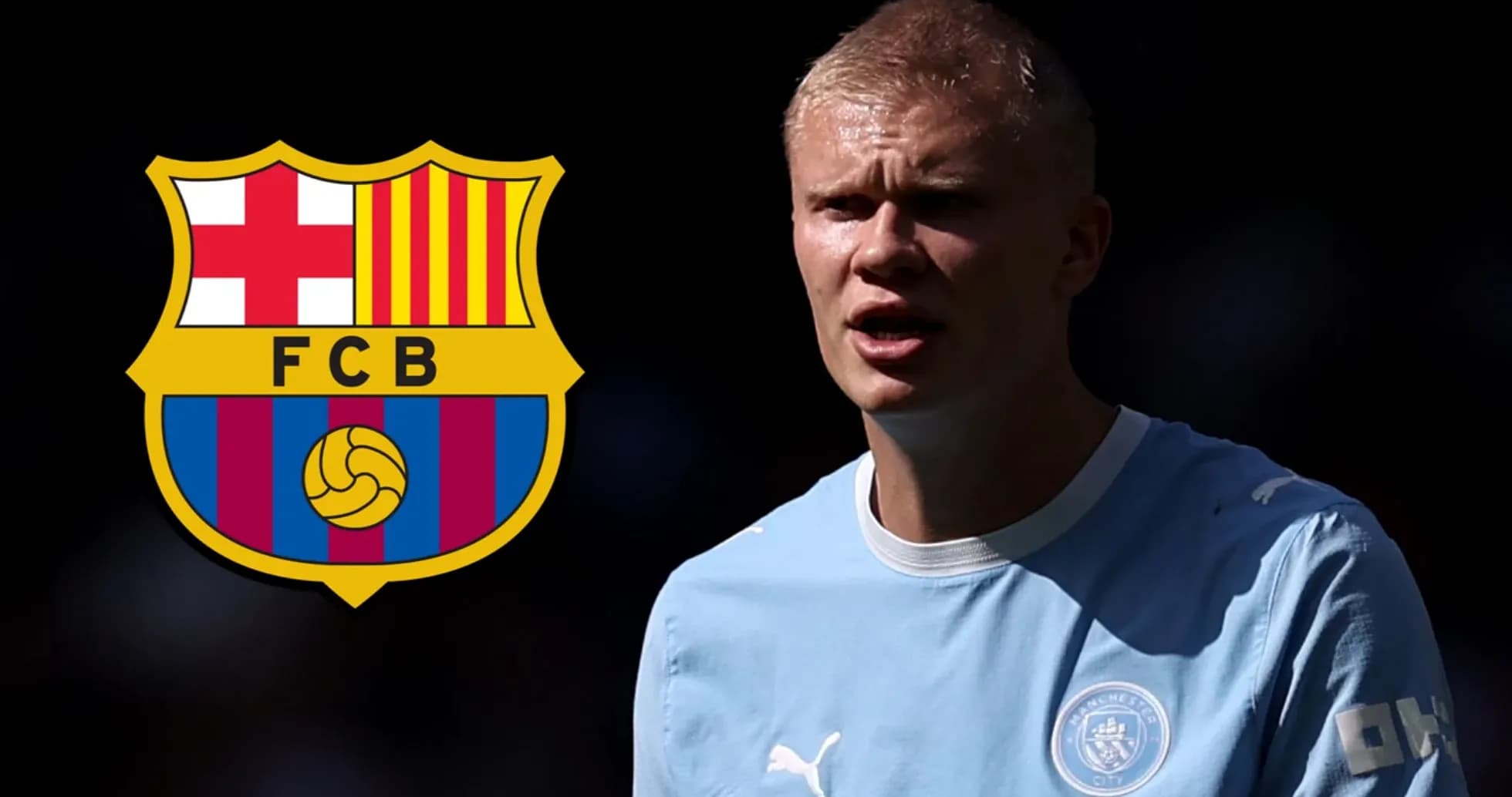 Futbolchi maydonda, FC Barcelona logotipi ortida