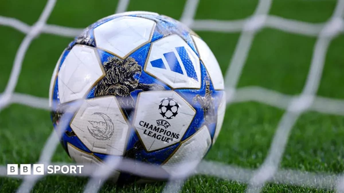 UEFA Champions League football in goal net