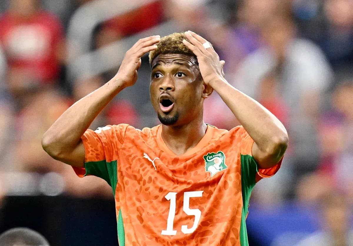 Ivorian player showing frustration during match