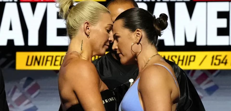 Boxers facing off at weigh-in for championship bout