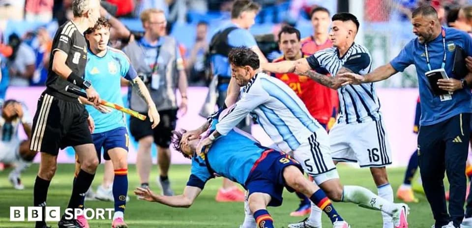 Players clashing during heated moment in match