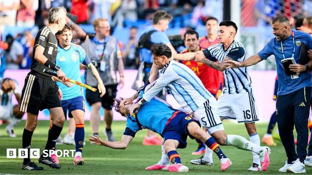 Players clashing during heated moment in match