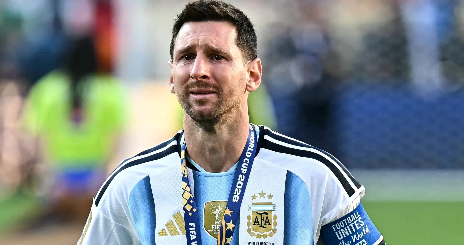 Lionel Messi with World Cup medal after match