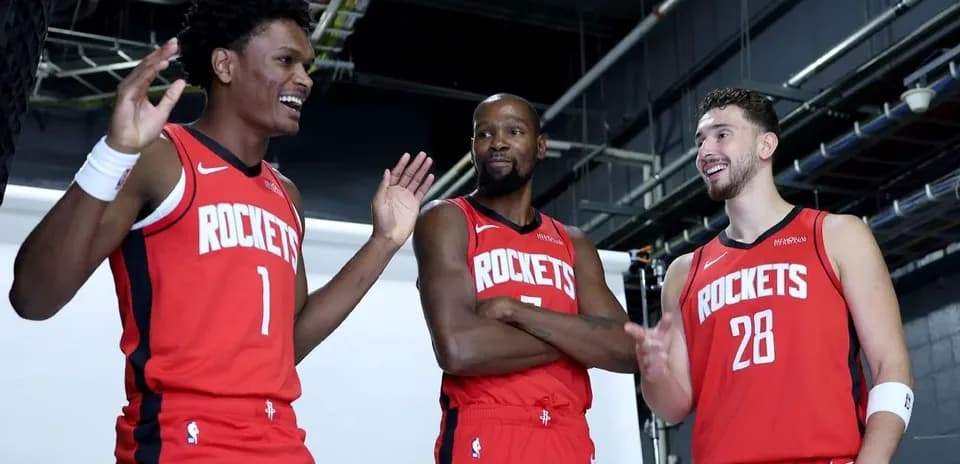 Three Houston Rockets players during photo shoot