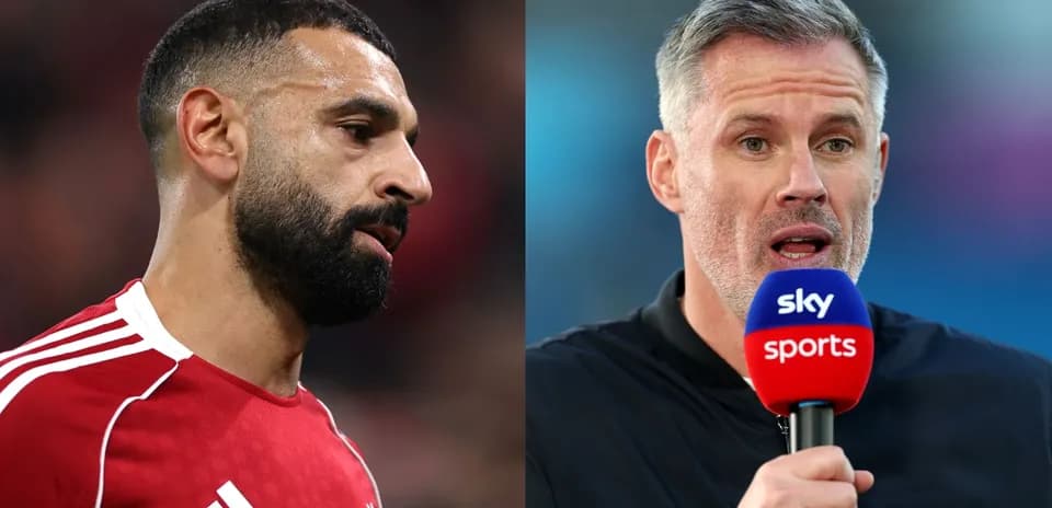 Mohamed Salah and Jamie Carragher during analysis segment