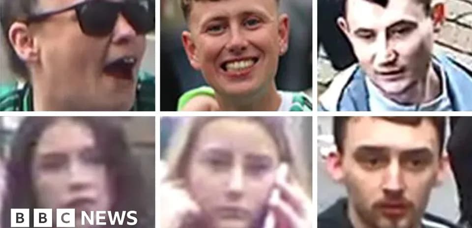 Six individuals captured in various expressions and actions
