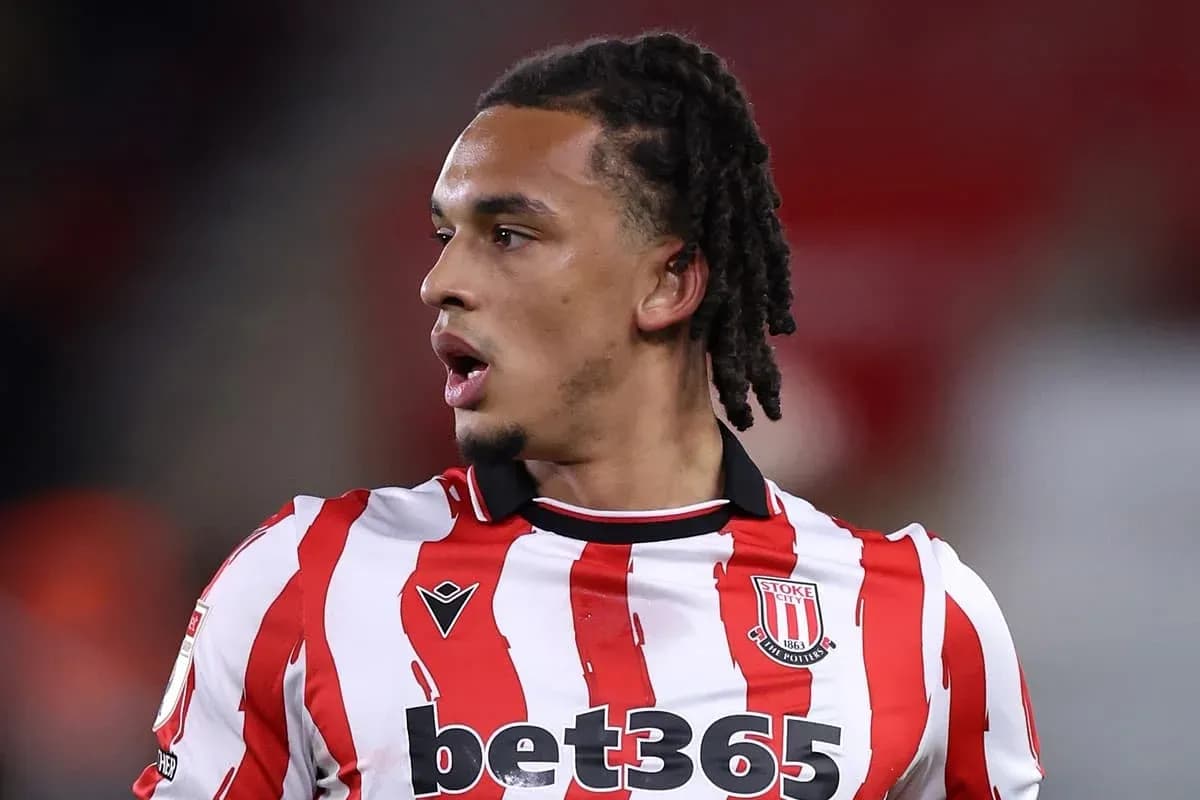 Futbolchi Stoke City formasi bilan maydonda Futbolchi Stoke City formasi bilan maydonda
