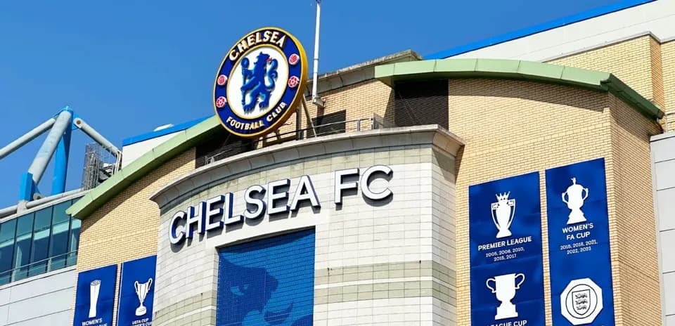 Chelsea FC stadium exterior with club logo