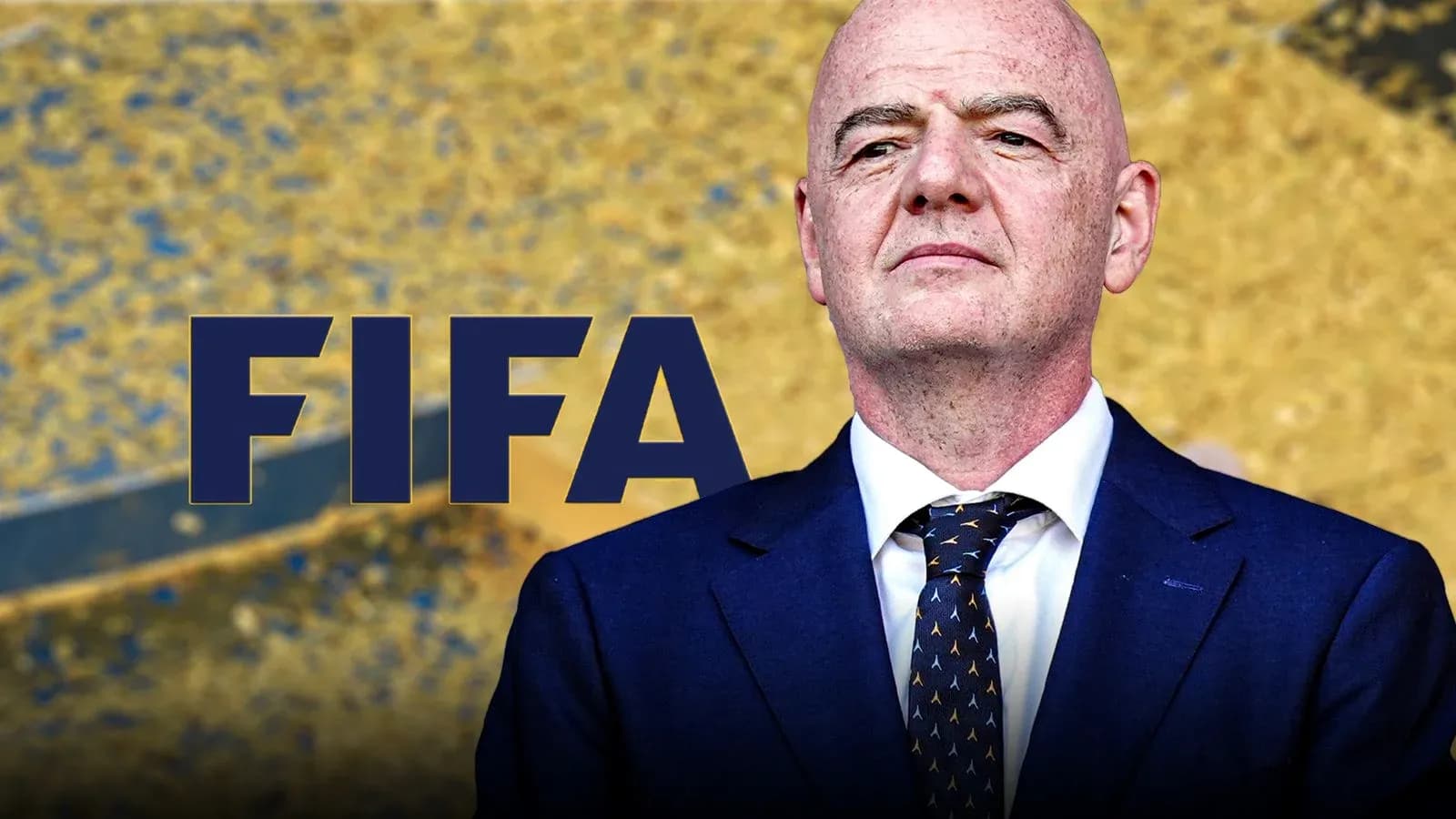 FIFA logo with official speaking at event
