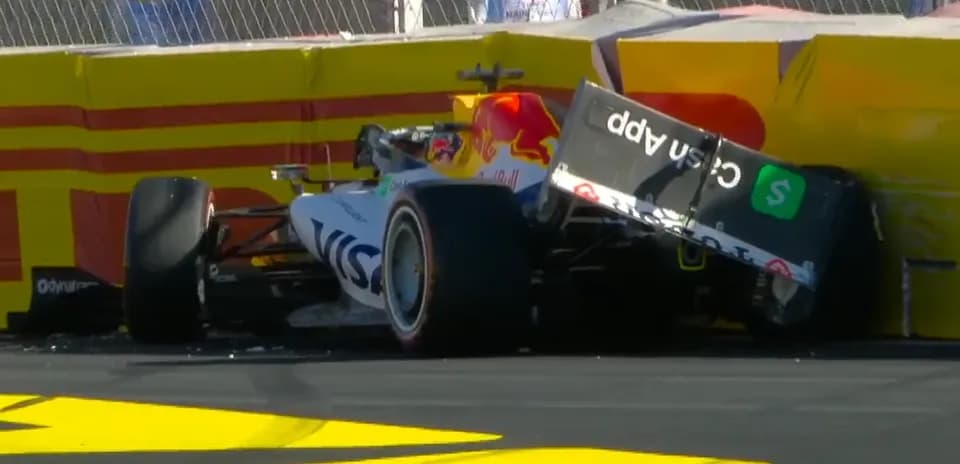 Formula 1 car crashed into trackside barrier