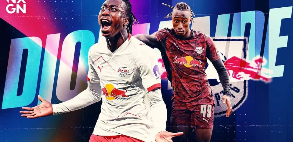 Diohaye celebrating a goal for RB Leipzig