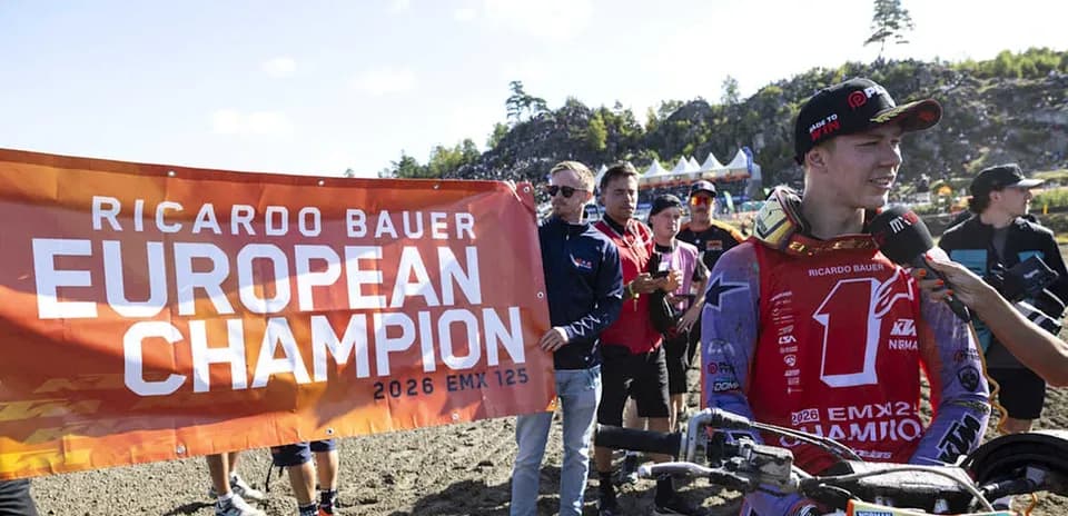 Ricardo Bauer with European Champion banner and interview