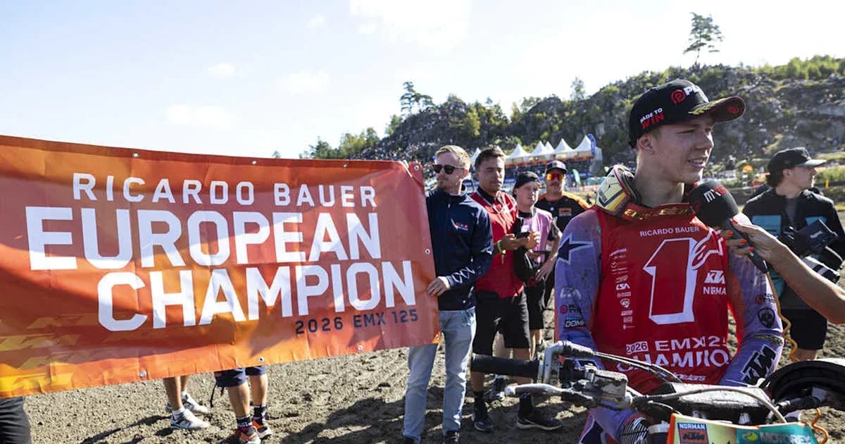 Ricardo Bauer with European Champion banner and interview Ricardo Bauer with European Champion banner and interview