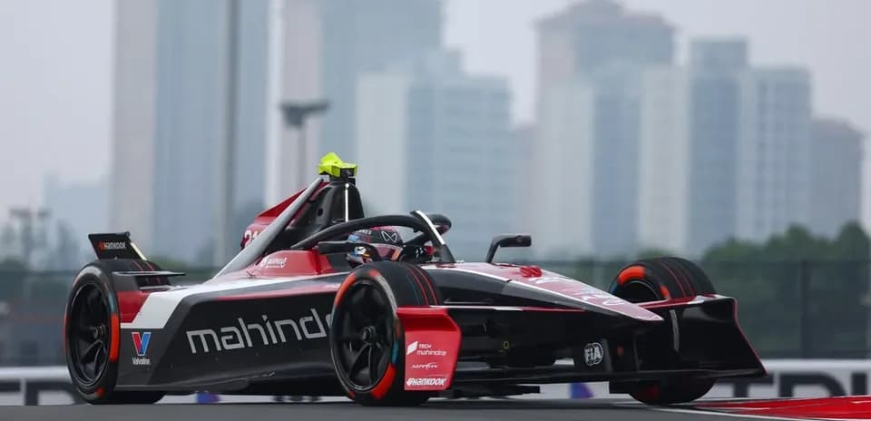 Mahindra Formula E car racing on track