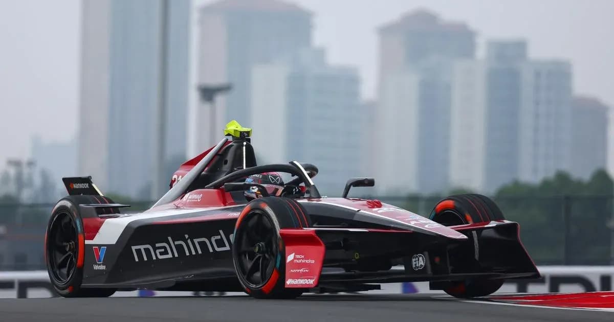 Mahindra Formula E car racing on track