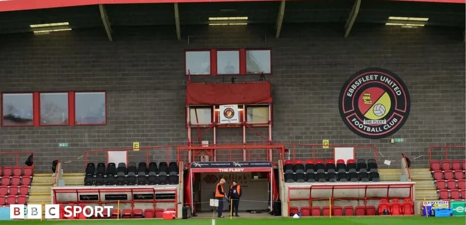 Ebbsfleet United stadium entrance with seating area