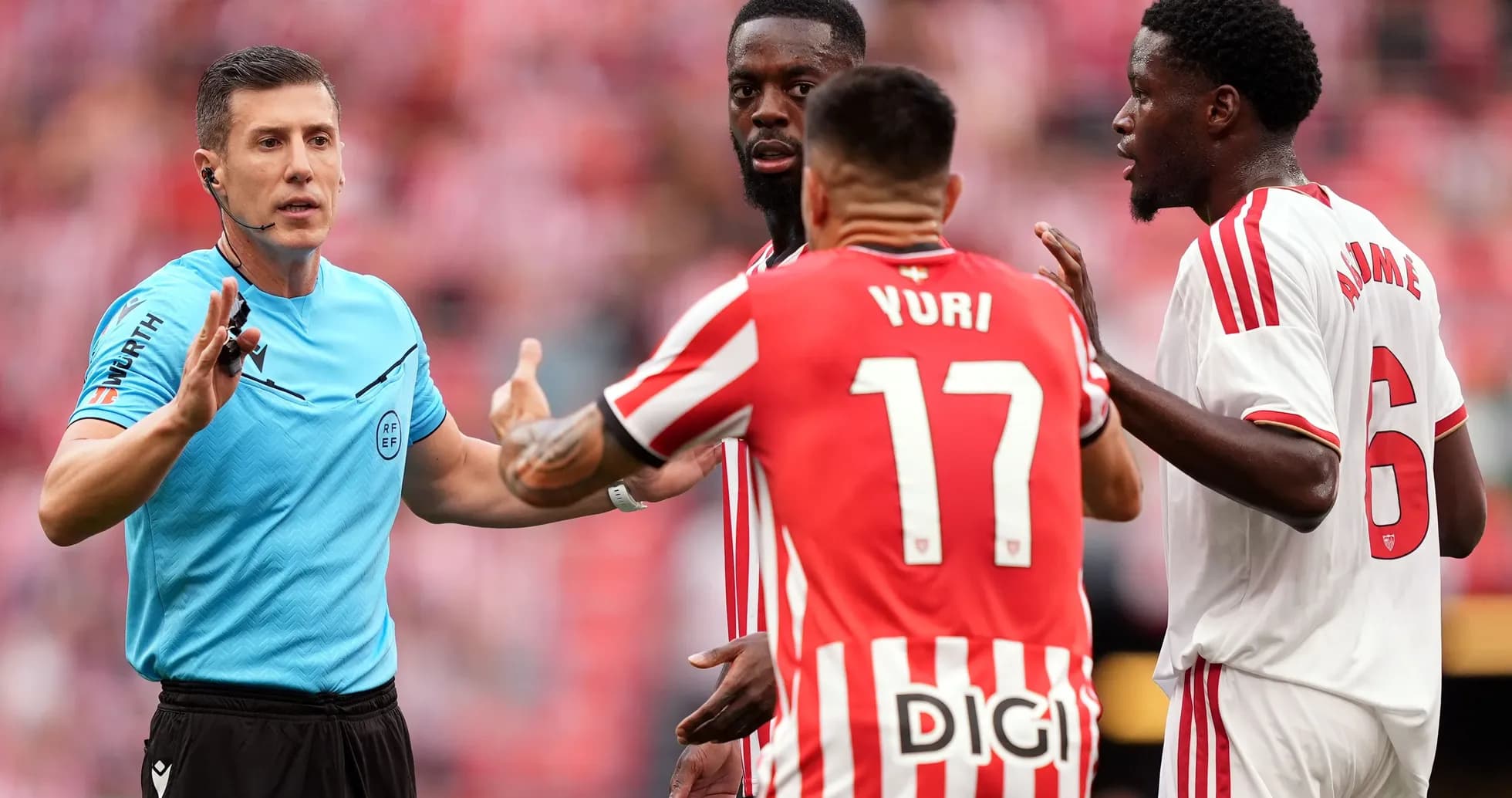 Referee communicating with players during match discussion