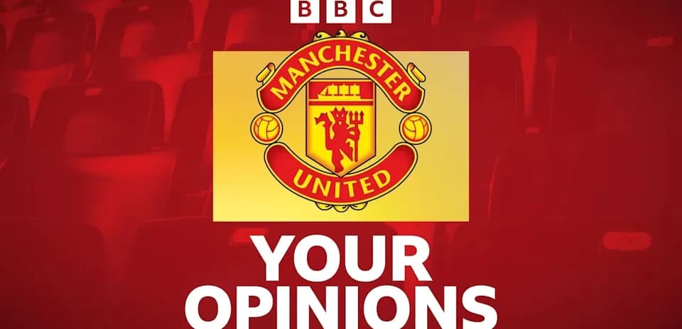 Manchester United logo with text 'YOUR OPINIONS'