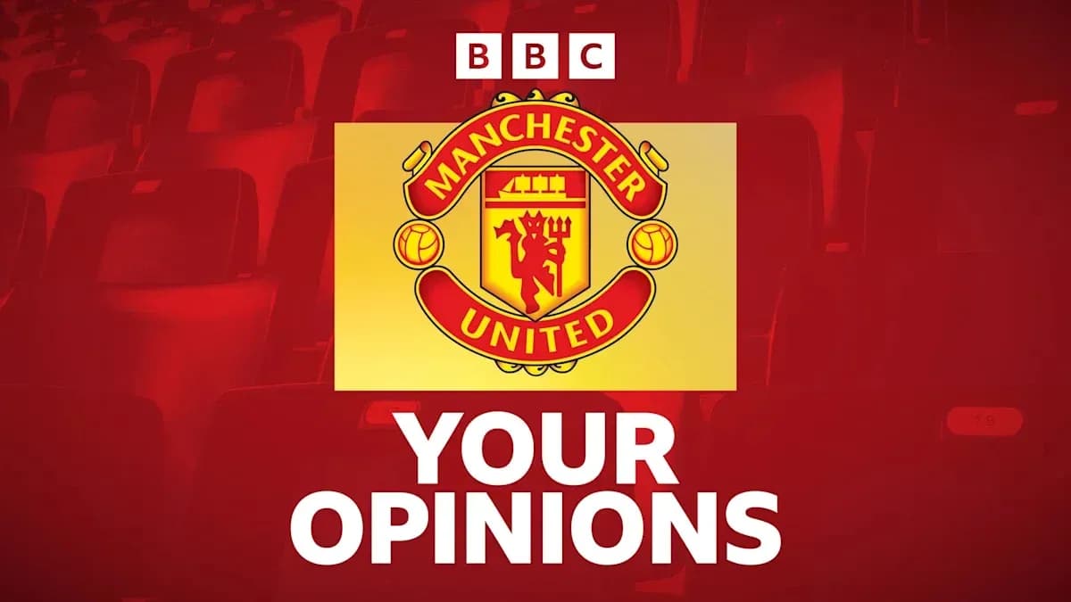 Manchester United logo with text 'YOUR OPINIONS' Manchester United logo with text 'YOUR OPINIONS'