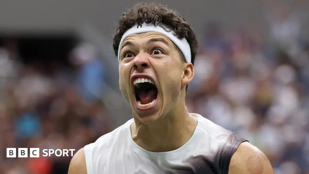 Tennis player celebrating energetically during match