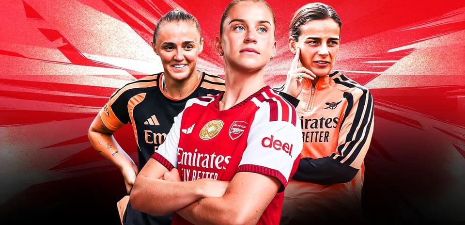 Three Arsenal women players posing confidently together