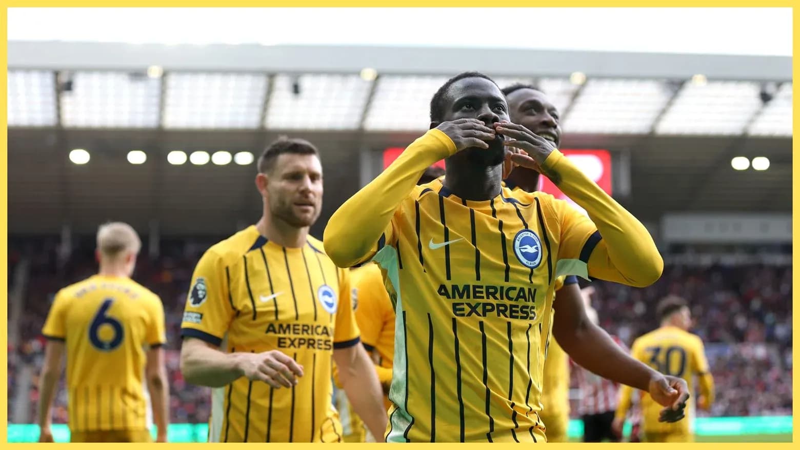 Brighton players celebrating a goal during match