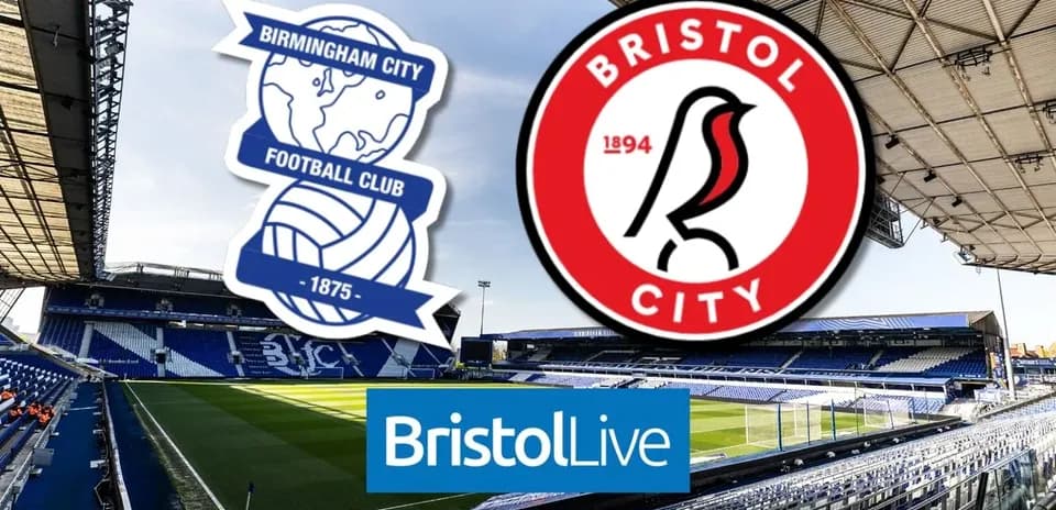 Birmingham City and Bristol City logos with stadium