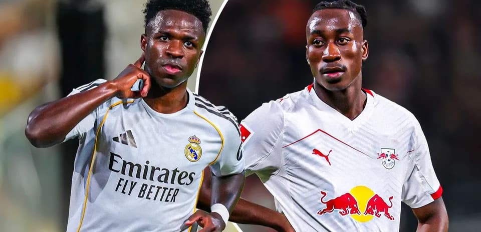 Vinicius Junior and player from RB Leipzig posing