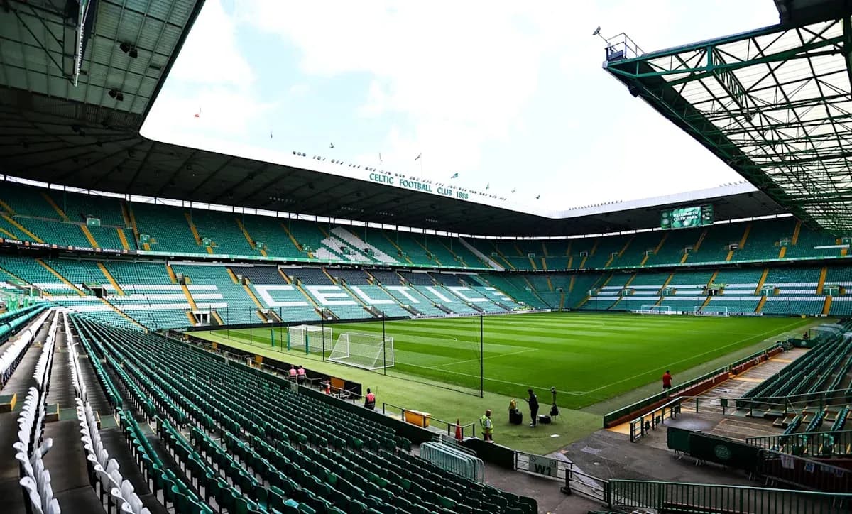 Celtic Park stadium with empty stands and pitch