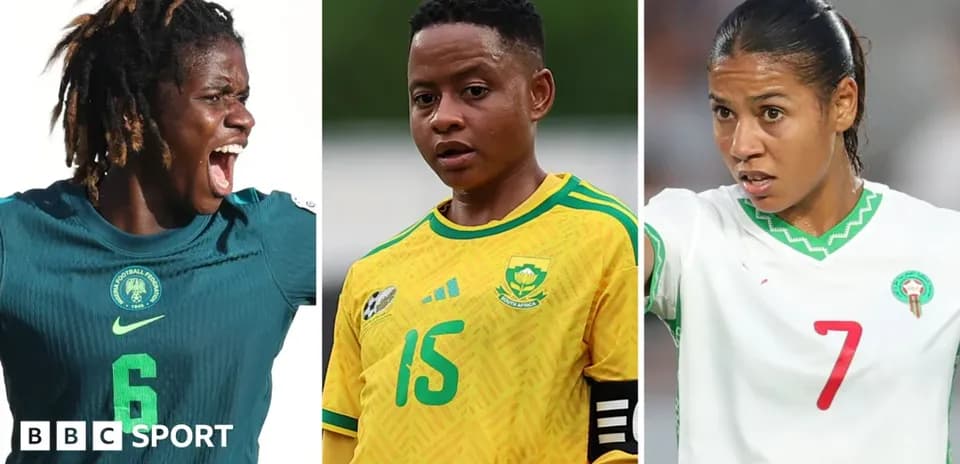 Three female football players from Nigeria, South Africa, Morocco