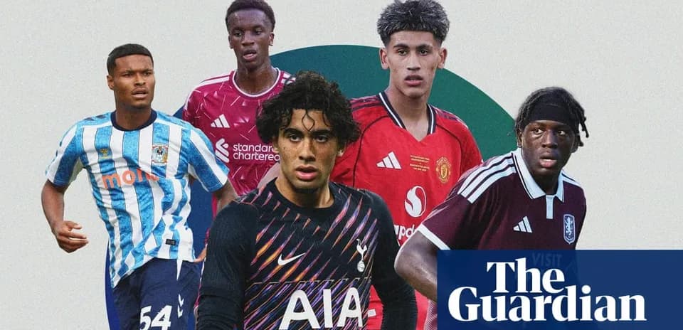 Five young football players from different teams